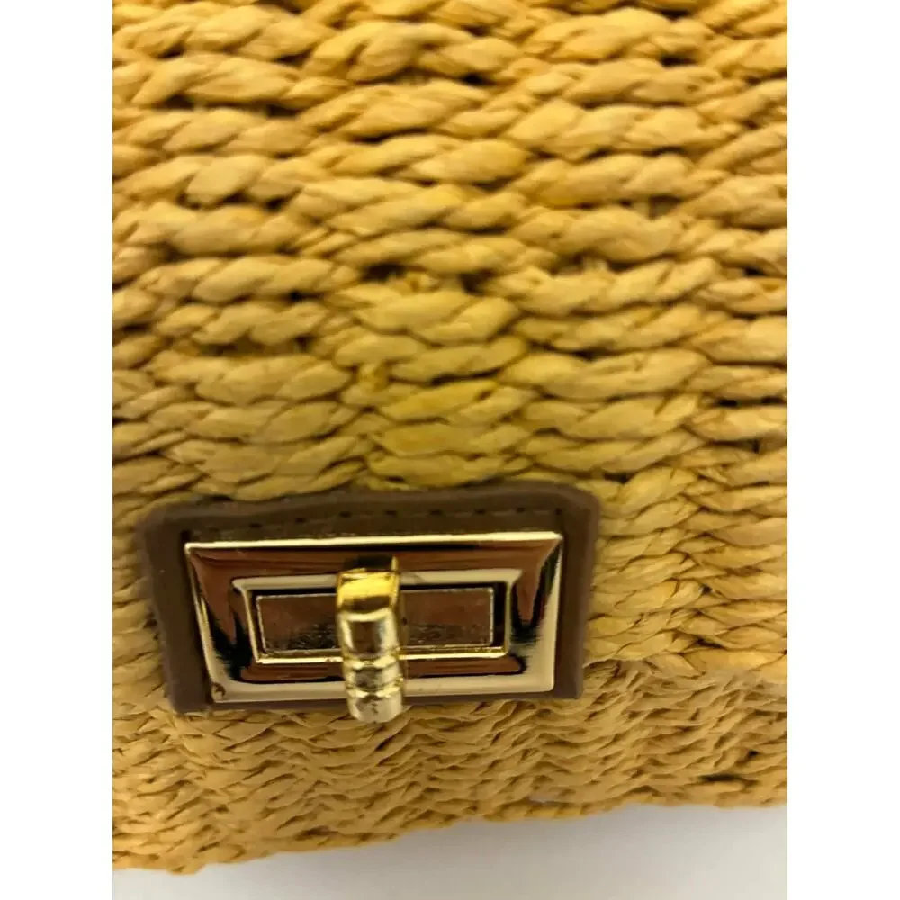 Primark Woven‎ Paper/ Raffia Style Fiber Straw Crossbody Bag Brown Faux Leather